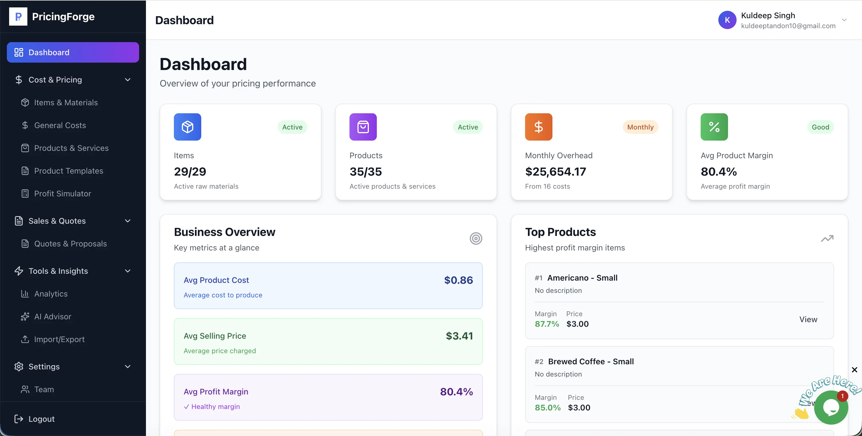 PricingForge Dashboard - Complete Overview